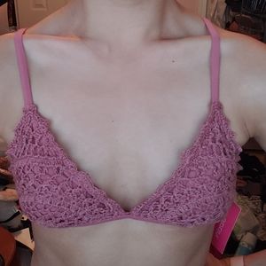 NWT Xhilaration Pink Crochet Bikini Top